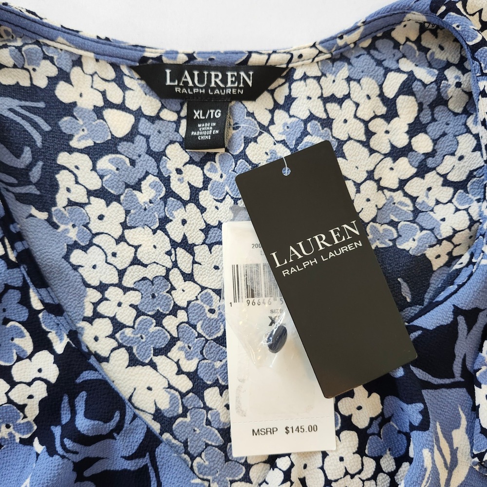 NWT Lauren Ralph Lauren Floral Print Ruffle V-Neck Blouse peasant Top shirt XL - Picture 3 of 5